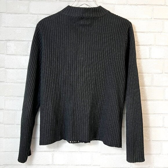 Designer Studio Originals Vintage Leather Suede Ribbed Black Cardigan Sweater XL - Picture 8 of 8